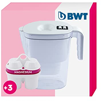 Filtro de agua de mesa BWT Vida con 6 cartuchos filtrantes Agua Mineralizada con Magnesio I Medidor manual I 2,6 litros I Blanco