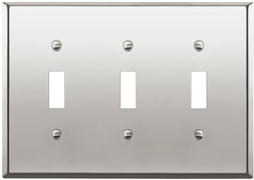 ENERLITES Placa de pared de metal para interruptor de luz de palanca, acero inoxidable 201, resistente a la corrosión, tamaño de 3 bandas, 4.5 x 6.3 pulgadas, 7713-PC, cromo pulido, plateado