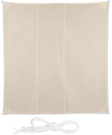 Relaxdays Sonnensegel quadratisch, wasserabweisend, UV-Schutz, mit Spannseilen, Terrasse, Balkonsegel BxT 4 x 4 m, beige