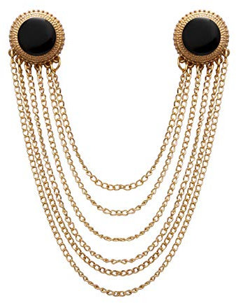 Brooch Lapel Pin for Men Gold and Black Enamel and Set of Hanging Chain Detailing Formal Lapel Pin Badge Coat Suit Wedding Gift Party Shirt Collar Accessories