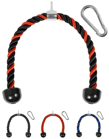 Yes4All Cuerda de tríceps roja y negra de 36 pulgadas, accesorio de cable negro, sistema de polea para gimnasio con mosquetón, accesorio para máquina de ejercicio