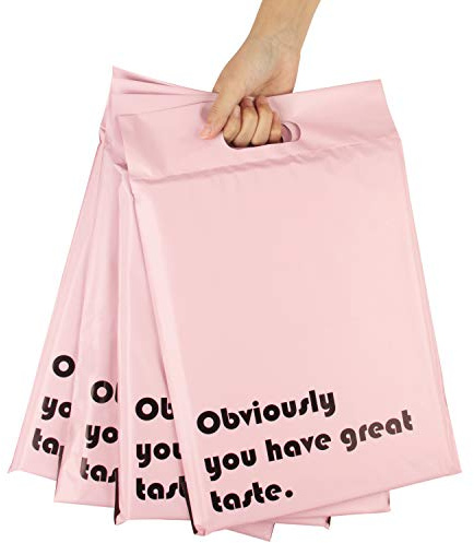 RUSPEPA Poly Mailers 10x13 Inch Pink with Build-in Handle Shipping Bags 3 Mil Pretty Thick Self Adhesive Mailing Envelopes - 50 Pack