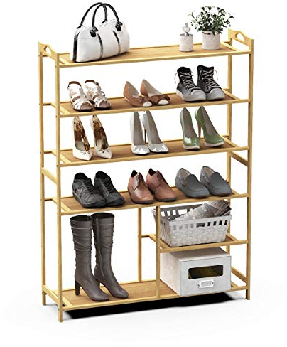 Lesfit Shoe Rack, 6 Tier Bamboo Shoe Racks Storage Organizer