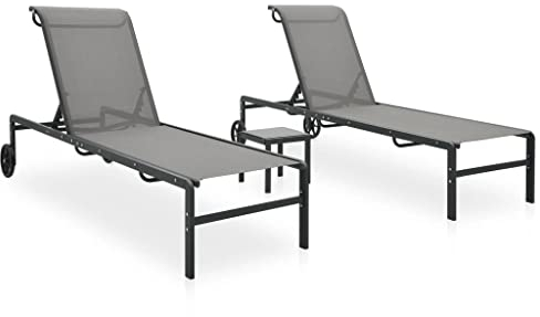 vidaXL 2X Tumbona con Mesa Asientos Hamaca Balancín Sofás Sillones Mobiliario Muebles Decoración Bricolaje Sillas Terraza Jardín Acero y Textilene