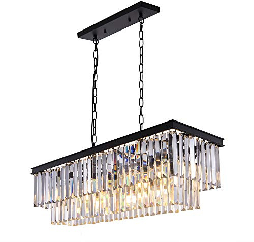 Wellmet 9-Light Crystal Chandelier 34.5 inch, Contemporary Modern Chandeliers Adjustable for Living Room, Dining Room, Pool Table Light, Kitchen Island Lighting