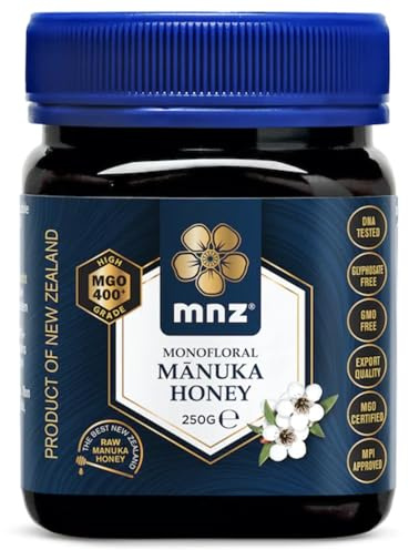 MNZ Miele di Manuka crudo 400+ MGO da 250 grammi, monofloreale puro, prodotto e invasettato crudo in Nuova Zelanda