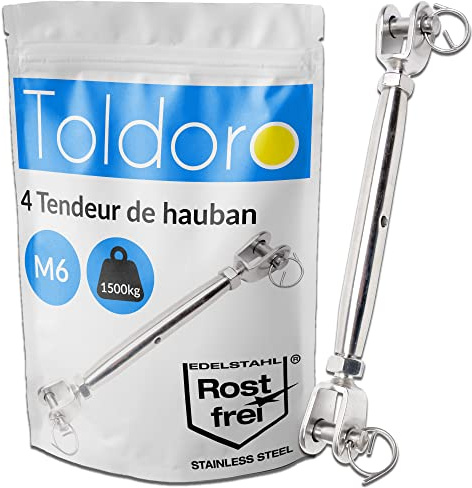 Toldoro® 4x M6 Wantenspanner Edelstahl rostfrei V4A / Sonnensegel Spanner, Spannschloss, Seilspanner, Drahtspanner Gabel als Sonnensegel Zubehör/geschlossene Form