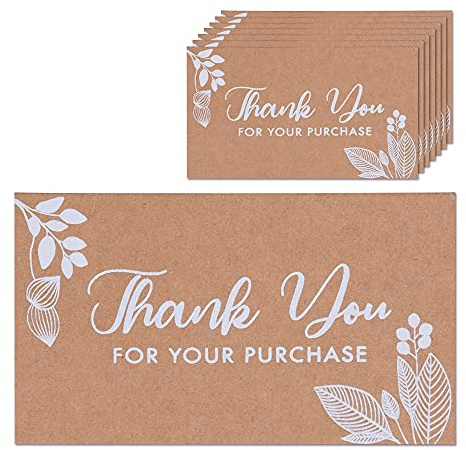 MATICAN Biglietti di ringraziamento per il tuo ordine, confezione da 100 biglietti di ringraziamento floreali in carta kraft, 5 x 8,9 cm, formato biglietto da visita