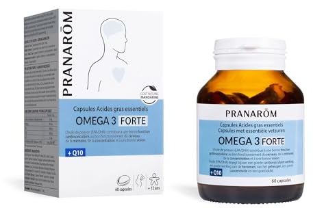 PRANARÔM - Omega 3 Forte - Capsules Acides Gras Essentiels - Huile De Poisson EPA DHA & Q10 - Fonctions Cognitives & Vision - Goût Naturel Mandarine - 60 Capsules