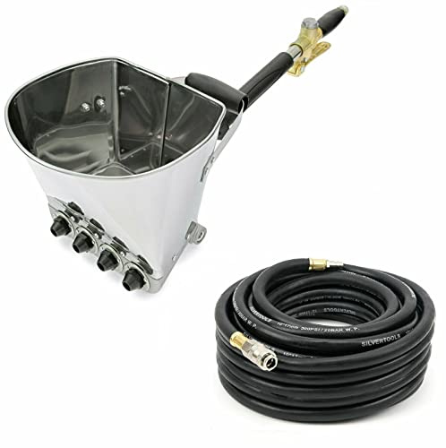 Putzmaschine Putzpistole + Druckluftschlauch 15m + 4 Düsen Set Verputzpistole Trichterpistole für Mörtel Mörtelspritze Sprühpistole Putz, Verputzpistole aus Edelstahl Verputzmaschine