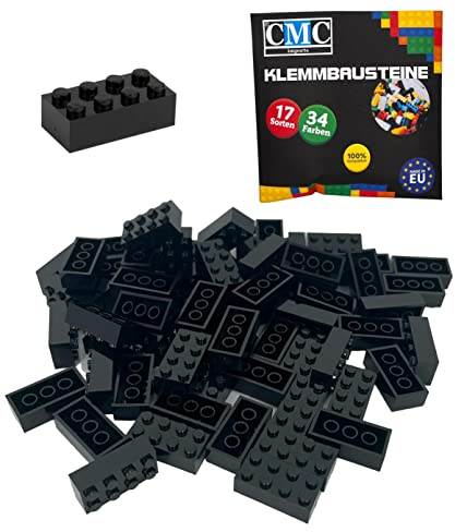 CMC imports 50 Klemmbausteine Bausteine 2x4 Noppen Kompatibel Bricks 8 Noppen freie Auswahl 34 Farben (650 - Schwarz)