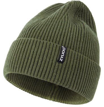 Zylioo XS/S/M/XL/XXL/3XL stickad mössa för stort huvud, vintermössa, beanie, mössa med paraply, överdimensionerad vinter, varm, stickad mufflad klockmössa, Armégrön, L-XL