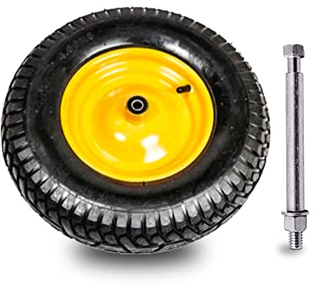 Elkoza® 16 4.00-8 6PR 12mm Bore 400X100 200kg Capacity Pneumatic Wheelbarrow Wheels Sack Truck Trolley Wheel + Axle Solid Tyre for Garden Heavy Duty Trolley Barrow Truck Replacement Wheelbarrow Wheel