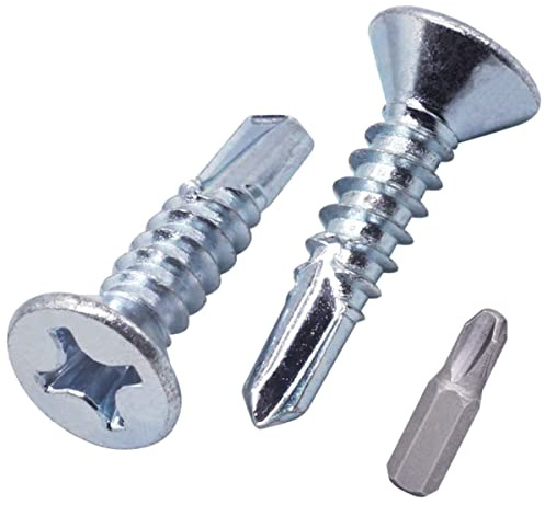 SKIR'CO Lot de 40 vis autoforeuses DIN 7504 P en acier zingué 5,5 x 25 mm pour métal, vis à tôle à tête fraisée