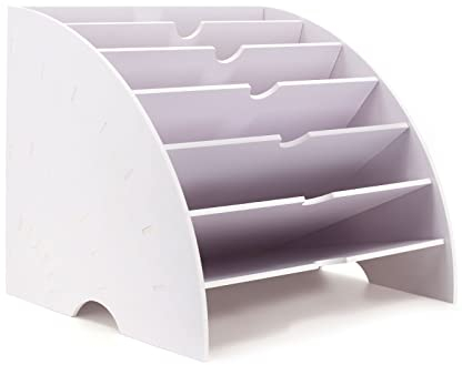 SONGWAY Fächerförmiger Schreibtisch-Aktenordner – 6 Fächer Aktenhalter für Desktop, Zeitschriftenständer, Briefhalter, Aktensortierer, Papier-Organizer für Zuhause, Büro, Klassenzimmer, Weiß