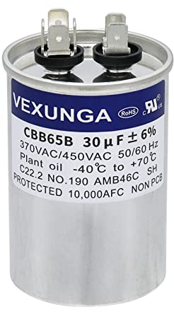VEXUNGA Kondensator 30uF 30 MFD 370VAC 440VAC 450VAC 50/60Hz Runder AC Kondensatoren CBB65 für Klimaanlage Kompressor Motor Luft Wärmepumpe oder Lüftermotoren