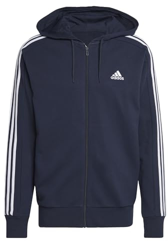Adidas Herren Essentials French Terry 3-Stripes Full-Zip Hoodie, Legend Ink/White, S