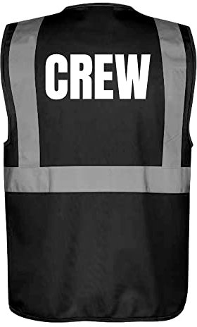Fassbender-Druck WARNWESTEN - Sicherheitsweste SCHWARZ mit Taschen und Reißverschluss nach EN ISO 20471 zertifiziert - Warn Weste für CREW - Unisex mit hochwertigem Reflektorstreifen