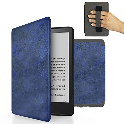MyGadget Kunstleder Hülle für Kindle Paperwhite 11 .Generation 6,8 Zoll [ Modell : M2L3EK | M2L4EK Release: 2021 | 2022 ] mit Handschlaufe & Auto Sleep | Wake Funktion in Dunkel Blau