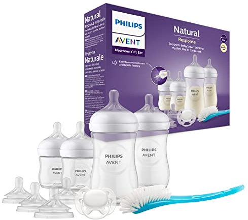 Philips Avent Baby Bottle Newborn Gift Set - 4 Baby Milk Bottles, 2 Extra Nipples, Ultra-Soft Pacifier and Bottle Brush, Babies Aged 0-12 Months+ (Model SCD838/13)