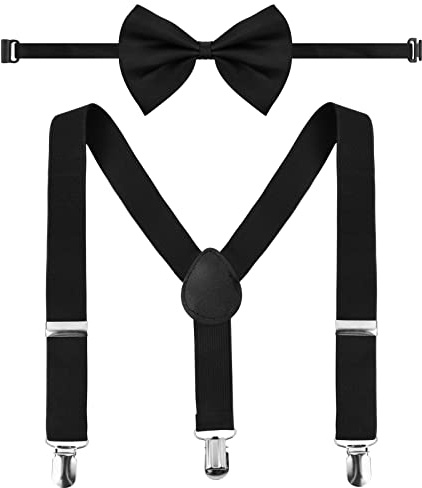 Daelesr Bretelle Regolabili Elastiche, Bambino Papillon Set, Pantaloni Cinturino e Y 3 Clip per Ragazzo Ragazza da 1 a 10 Anni