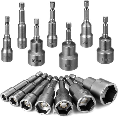 14 Stück Steckschlüssel Set, 6-19mm Magnetisches Stecknuss Nuss Adapter 1/4 Zoll, Steckschlüsseleinsätzefür Bohrer Akkuschrauber