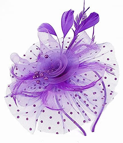 LATRAT Mesh huvudbonad, vintage fjäderbowler-hatt med nät blomhjärta hårdel, för kvinnor flickor (lila)