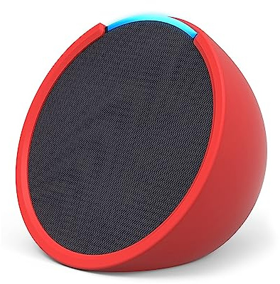 Echo Pop | Enceinte connectée Bluetooth compacte au son riche, avec Alexa | Anthracite+ housse « Made for Amazon » pour Echo Pop (Modèle 2023), Rouge