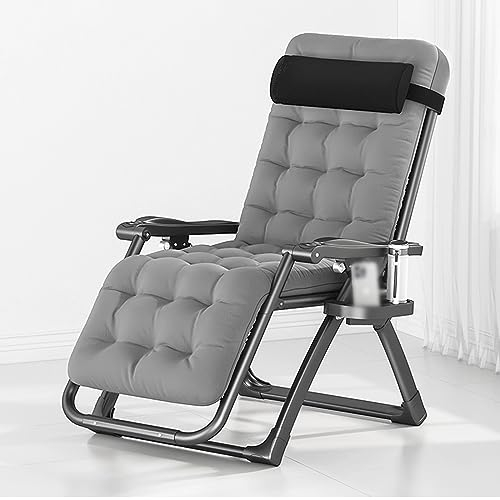 HCZION Chaiselongue für den Innenbereich mit Polsterung, Faltbare Patio-Chaiselounge für den Außenbereich, atmungsaktive Schwerelosigkeitsstühle, Verstellbarer Liegesessel, mit Kissen, kann liegen