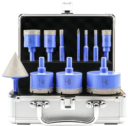 Juego Brocas de Diamante 11 piezas - 6/6/8/20/25/35/45/50/65mm Brocas, 6mm Broca de Carburo, 50mm Broca Biselada para Perforación en Seco Porcelana Cerámica Baldosas Azulejo Granito Mármol