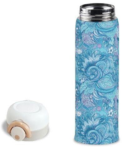 Bouteille d'eau isotherme en acier inoxydable avec motif abstrait et imprimé artistique - Tasse de voyage avec couvercle à rabat - 473 ml
