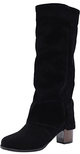 Gicoiz Femme A Enfiler Classique Knee High Bottes Slouch Bout Rond Hiver Mode Bloc Bottes Décontractée Warm Romain Riding Bottines Noir Taille 40 EU-41Cn