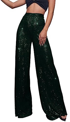 Chanpning Pailettenhose Damen, Silvester Festival Schwarz Pailletten Schlaghose Glitzerhose Party Glitzer Silber 70er Hose Hosen Elegant XXL Rave Große Größen Silvester Outfit Pailettenhose