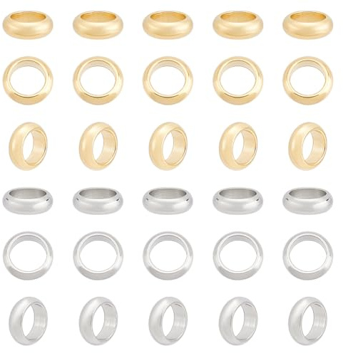 UNICRAFTALE 60 Stück 2 Farben Edelstahl Abstandsperlen Große Loch Rondelle Perlen Lose Metallperlen Kleine Runde Nahtperlen Für DIY Armbänder Halsketten Schmuckherstellung 6 mm