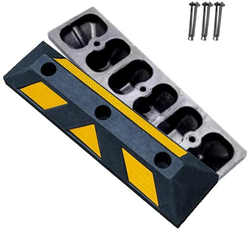 Parkplatzbegrenzer Radstopp Mit gelben Reflexstreifen Seitliche oder frontale Anwendung Hartgummi schwarz für Garage und Parkplätze