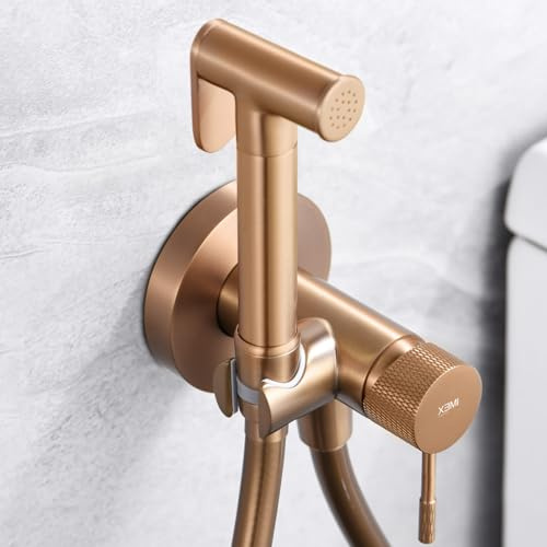 IMEX Inbyggd bidé-kran för toalett, bidé dusch varmt och kallt vatten, hygienisk bidédusch för toalett, bidé spray, bidé-ersättningsblandare | enkel installation (borstat rosen)