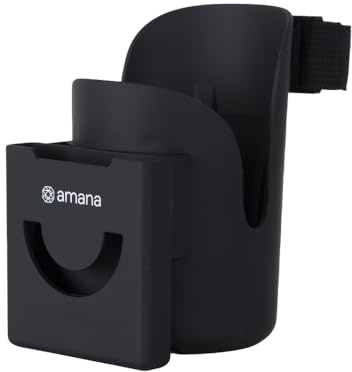 Amana 2 in 1 baby essentials Stroller or Pram Cup Holder and mobile holder, for Universal Stroller Pushchair with 360° adjustable ball joint, Simple to install-ready cup holder for pram Stroller.