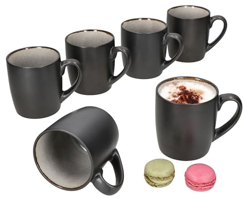 MamboCat 6er Set Reactive Glaze Dark Cement Kaffeebecher I 250 ml I Schwarze handgefertigte Tassen mit Henkel & Kupferoptik I 6 Personen I Tee & Co.