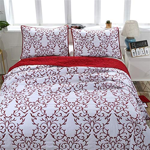 Gesteppte Tagesdecke Für Kingsize-Bett, 3-Teilig, Weiße Patchwork-Tagesdecke Mit Blumenstickerei, Baumwoll-Bettdecke, Vintage-Doppelüberwurf, Hypoallergen, Mit 2 Kissenbezügen, 3 Größen, Grün, 224 X