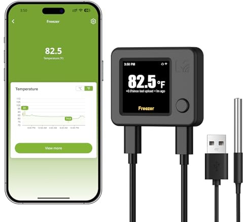 MOCREO WiFi Thermometer with Freezer Alarm, Digital Fridge Thermometer, Email Alert, App Push Notification, 2-Years Data Export, Remote App Monitor for Freezer, Refrigerator, Fish Tank