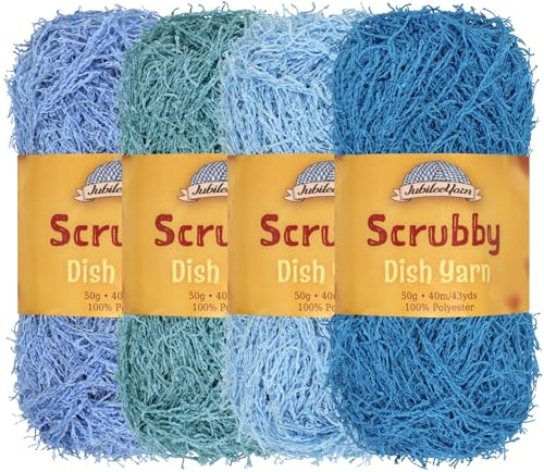 JubileeYarn Scrubby Dish Yarn - Dishcloth Polyester - 50g/Skein - Shades of Blue - 4 Skeins