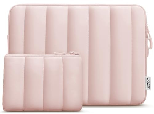 TECOOL Puffy 15.6 inch Laptop Case Sleeve For 15 15.6” Lenovo Thinkpad ideapad HP Pavilion Acer Dell Asus Vivobook Chromebook Notebook,MacBook Pro 16 Inch M4 M3 Waterproof Protective Case,Pink