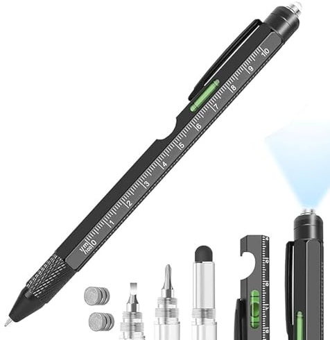 Multi Pen® 9 en 1 | Bolígrafo Multifunción de Aluminio Duradero | Abrebotellas, Soporte Teléfono, Nivel de burbuja, Destornillador, Lámpara, Regla | Herramientas de Bricolaje | OriginalCorner®