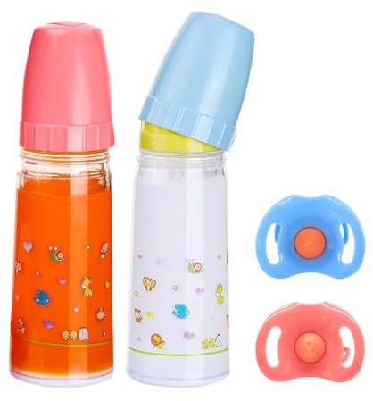 DIELOVEHUA 4 Stück Puppenzubehör, 2 Stück Magische Flasche, 2 Stück Puppenschnuller, Puppenflasche mit Milch, Magische Milchfläschchen, für Kinder ab 3 Jahren