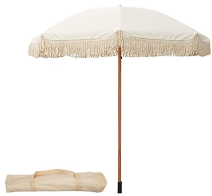 Parasol de terrasse de 2 m avec fonction d'inclinaison, mât en hêtre facile à plier, protection contre la chaleur, idéal pour le jardin, la pelouse et la plage, blanc, 2*2m/6.5*6.5ft