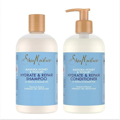 SheaMoisture Shampooing et Après-shampooing pour les cheveux extrêmement secs et fragiles Miel de Manuka et Yaourt Shampooing 1 x 384 ml, Après-shampooing 1 x 384 ml