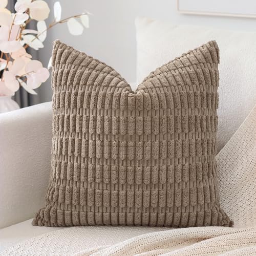Artscope 1er Set Boho Gestreifte Kissenbezug Einfarbig Zierkissenbezug Dekokissen Sofakissen 50x50 cm Kissenhülle Weiche Couchkissen für Sofa Wohnzimmer Schlafzimmer Dekor, Braun
