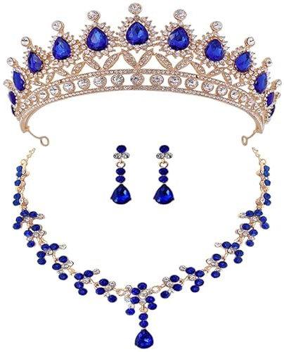 VALICLUD Krone Halskette Ohrringe Anzüge Strass Tiara Braut-tiara Hochzeitsschmuck Für Die Braut Hochzeitshalskette Hochzeitsdiademe Für Die Braut Brautkronen Rot Zinklegierung