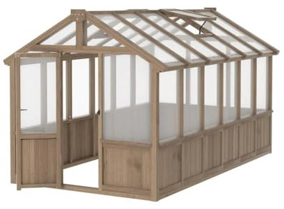 Serra in policarbonato di legno da 6 x 12 piedi con finestra ventilata e porta bloccabile, serra walk-in adatta for cortile, patio(8 X 16 FT)