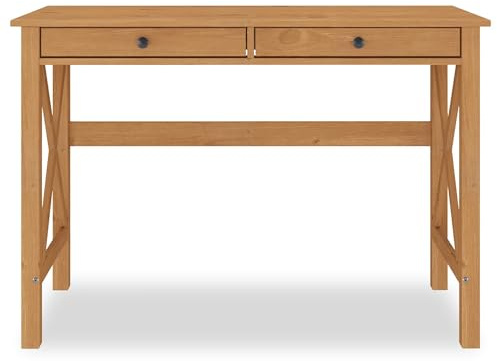 IDIMEX Schreibtisch Adrian aus Massivholz, eichefarben - Home Office Tisch mit 2 Schubladen und Metallgriffe, Ideal als Bürotisch oder Computertisch für Arbeitszimmer, moderner Landhausstil